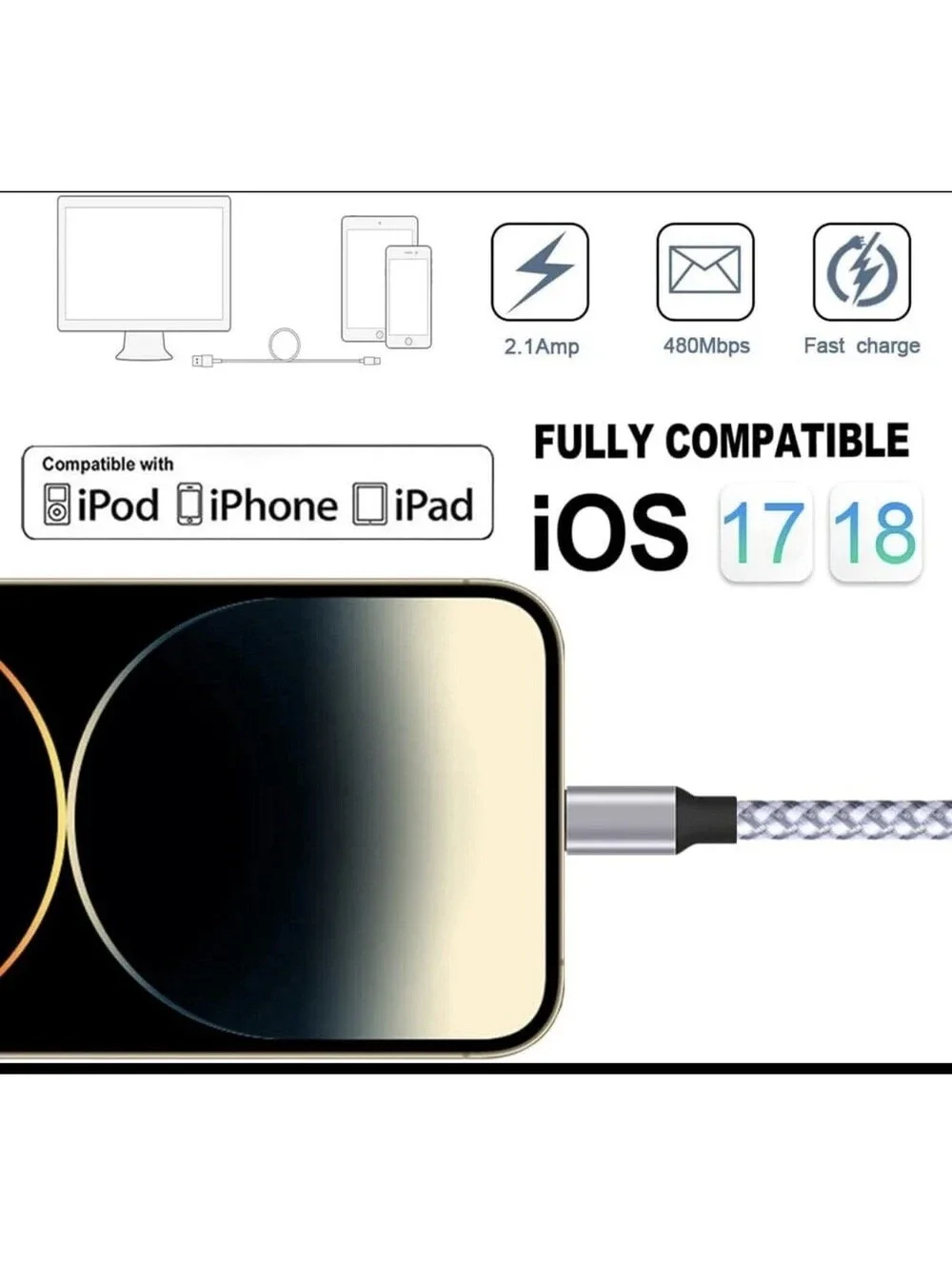 TAKAGI [Apple Mfi Certified] Iphone Charger, Lightning Cable 3PACK 6FT Nylon